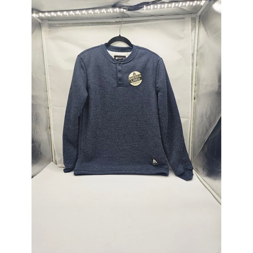 Matix Henley Mens Small Blue New Sherpa Lined Waffle Knit Thermal Long Sleeve